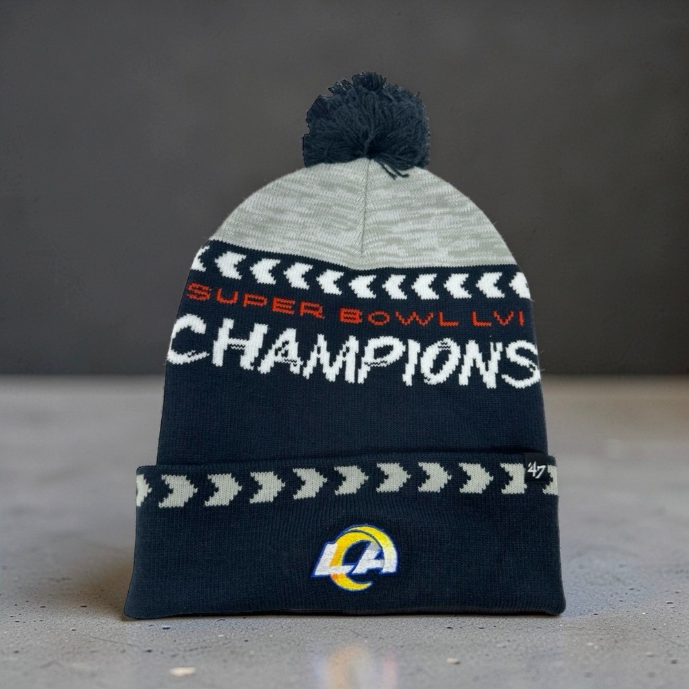 '47 Brand Los Angeles Rams Super Bowl LVI 56 Champions Pom Beanie Knit Hat NWT